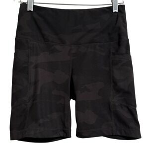 90 Degree by Reflex Womens Black Camo High Waist Biker Shorts with Pockets S